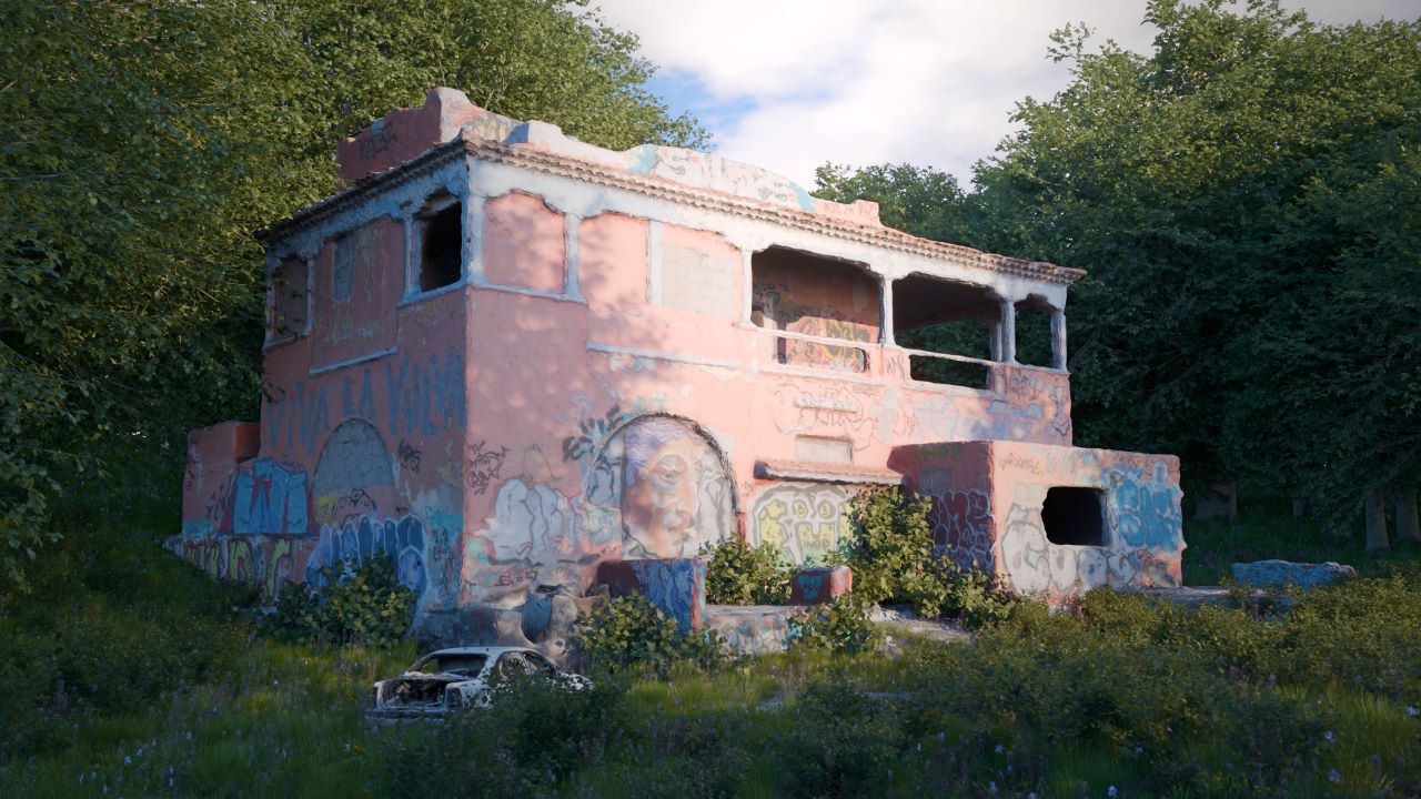 Overgrown Abandoned Building 3D-render